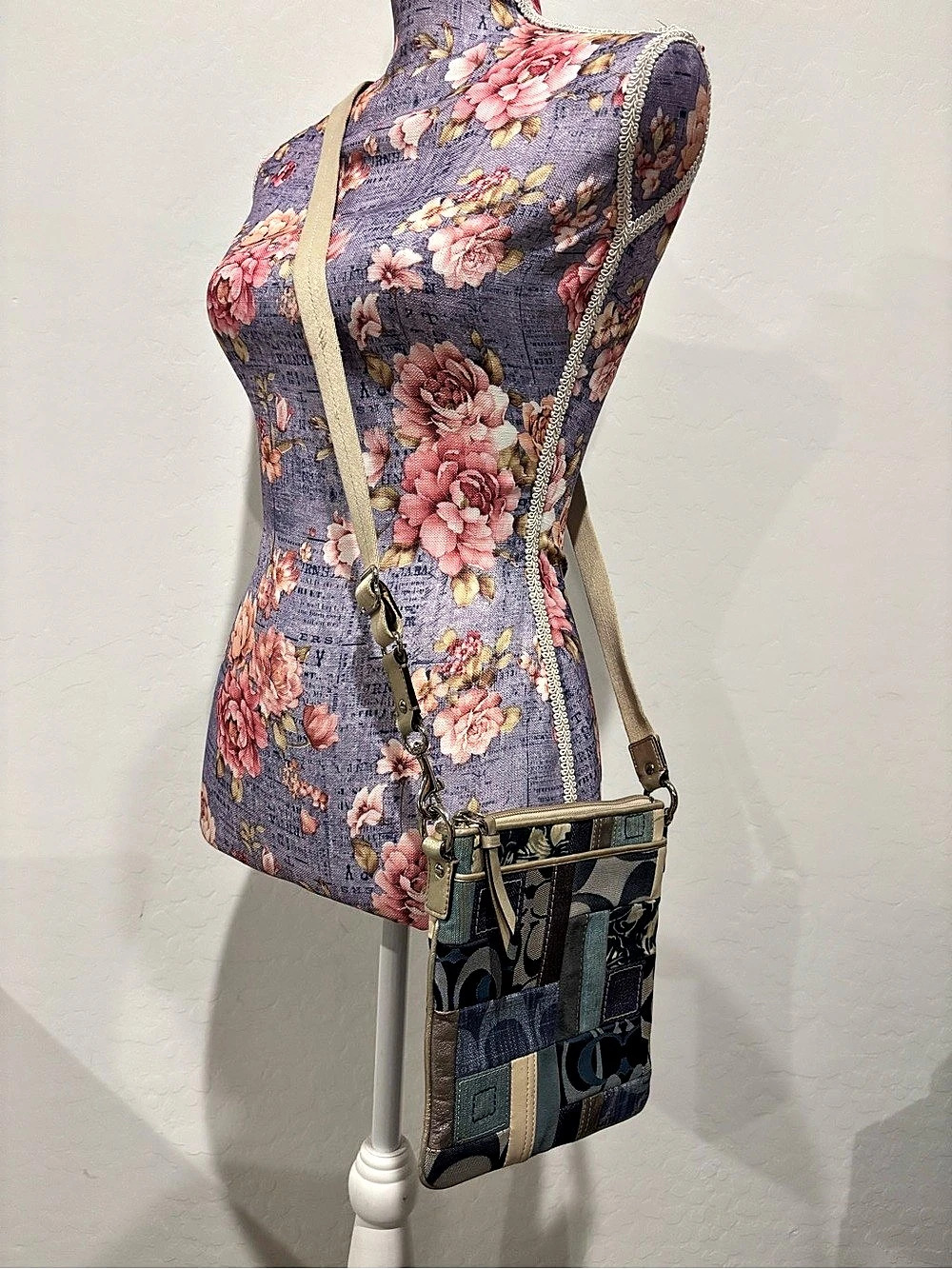 Coach Signature Denim Patchwork Swingpack Crossbody Bag